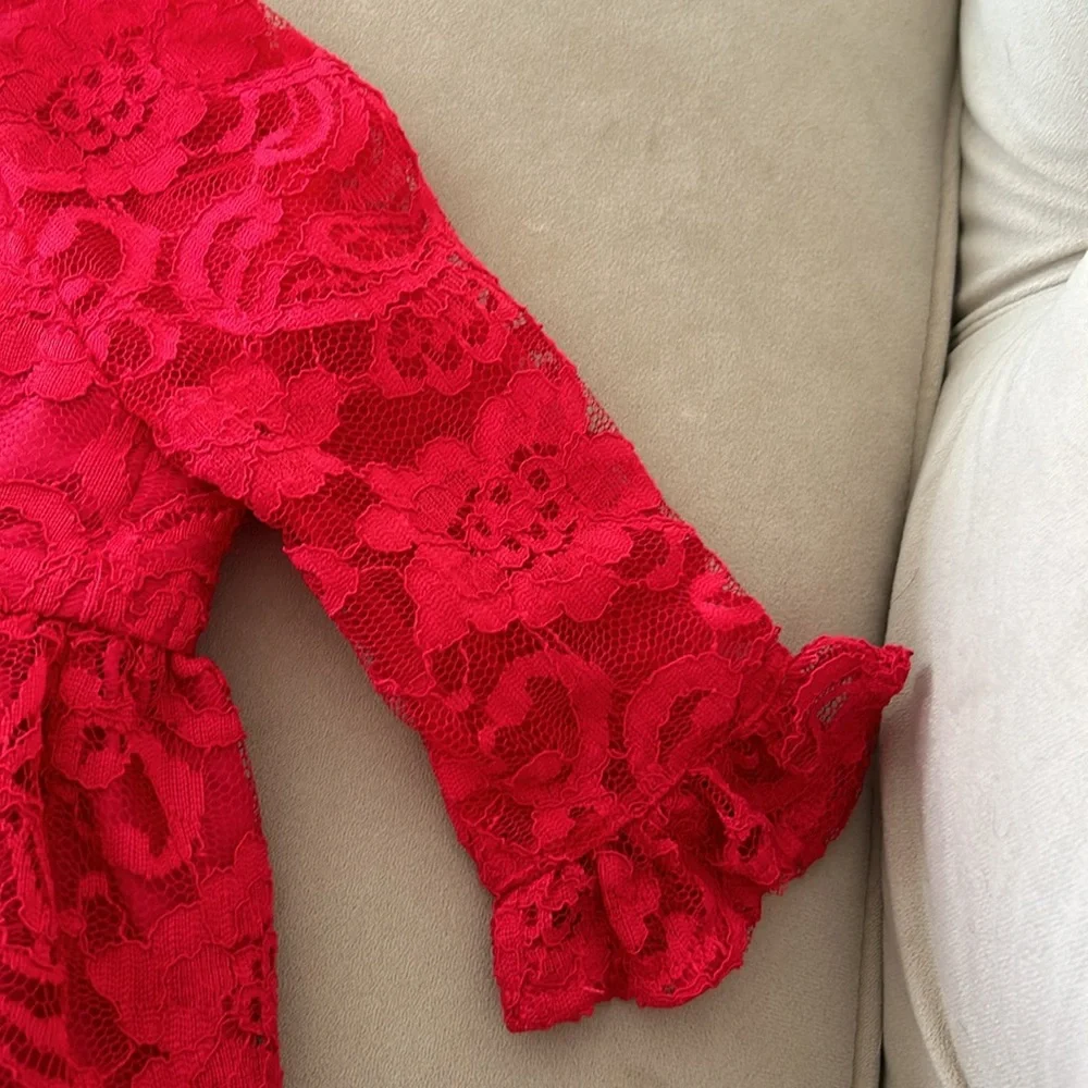 Girls 18 month lace rose fancy lined crinoline dress bell sleeve valentines